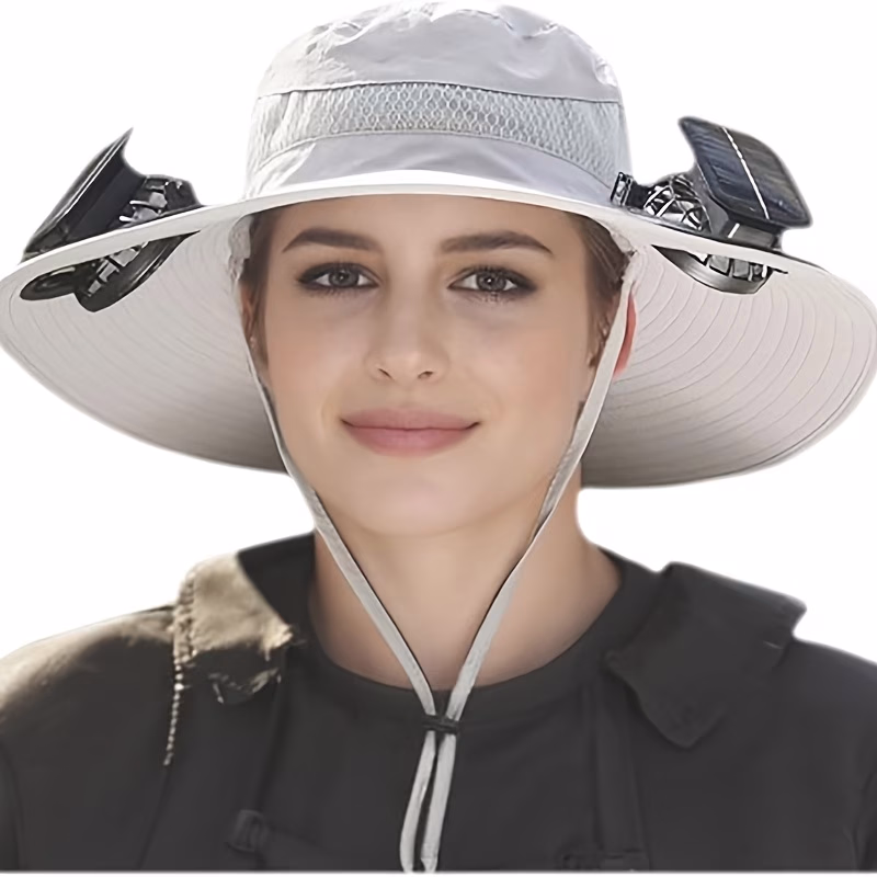 Solar-Powered Fan Sun Hat - Rechargeable with USB Port,