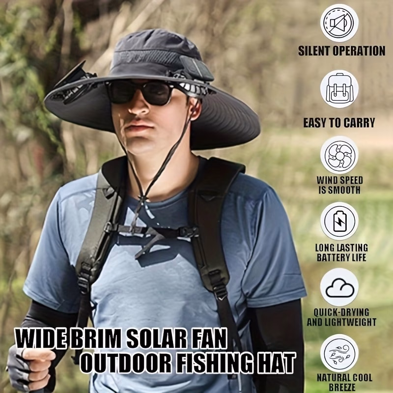 Solar-Powered Fan Sun Hat - Rechargeable with USB Port,
