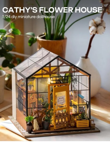 Rolife DIY Mini House Set, Cathy's Flower House, 3D Puzzle Toy With LED Lights, Building Assembly Set