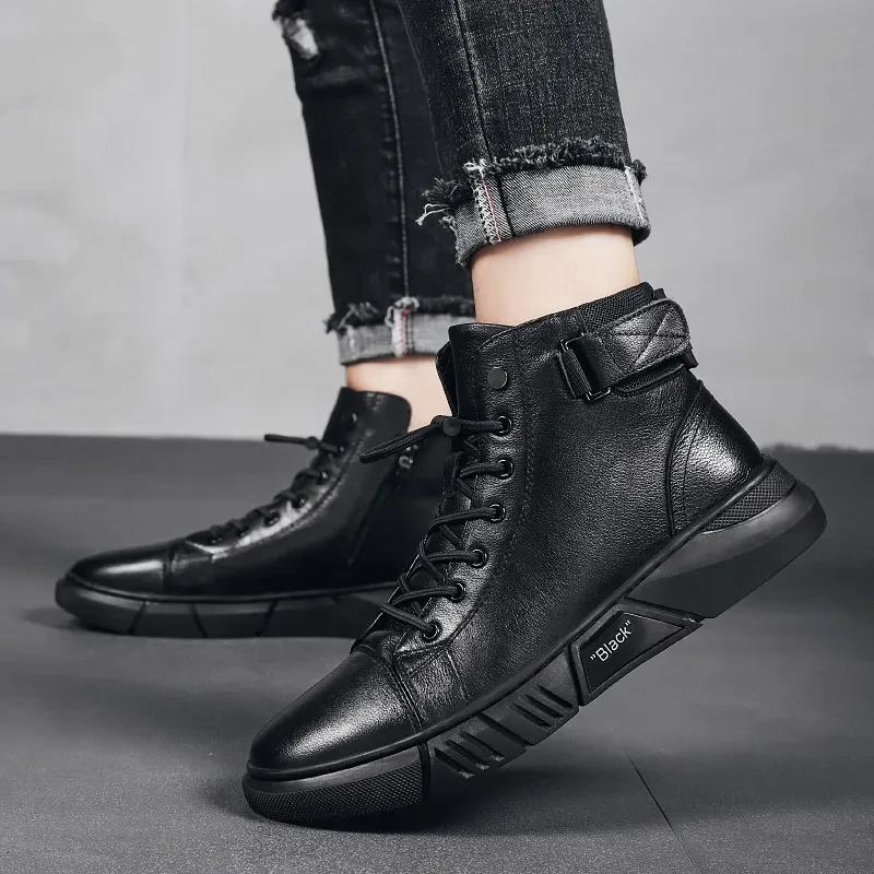 Men Leather Casual Platform Boots
