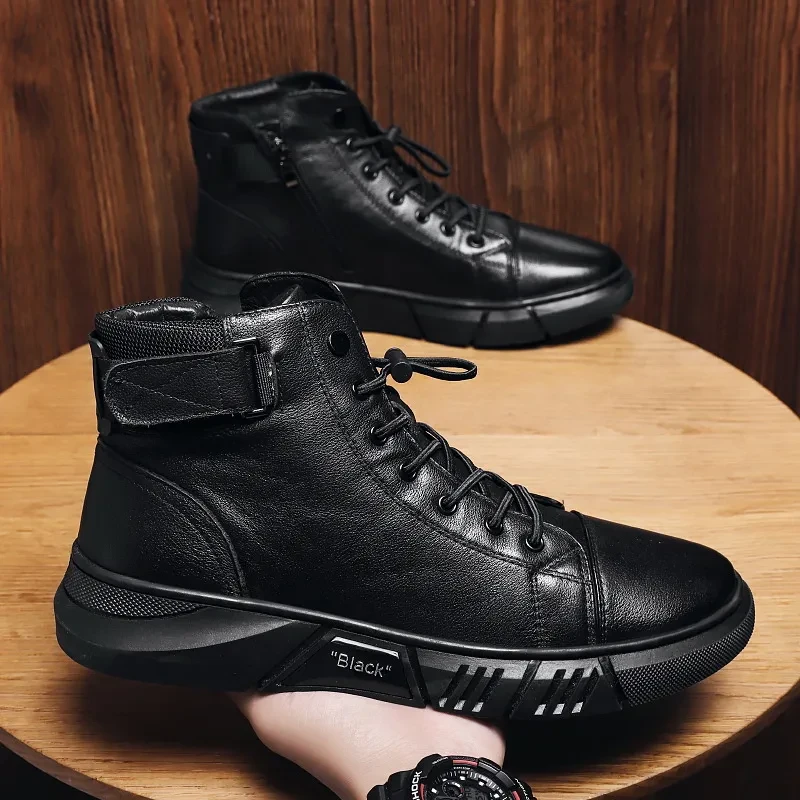 Men Leather Casual Platform Boots