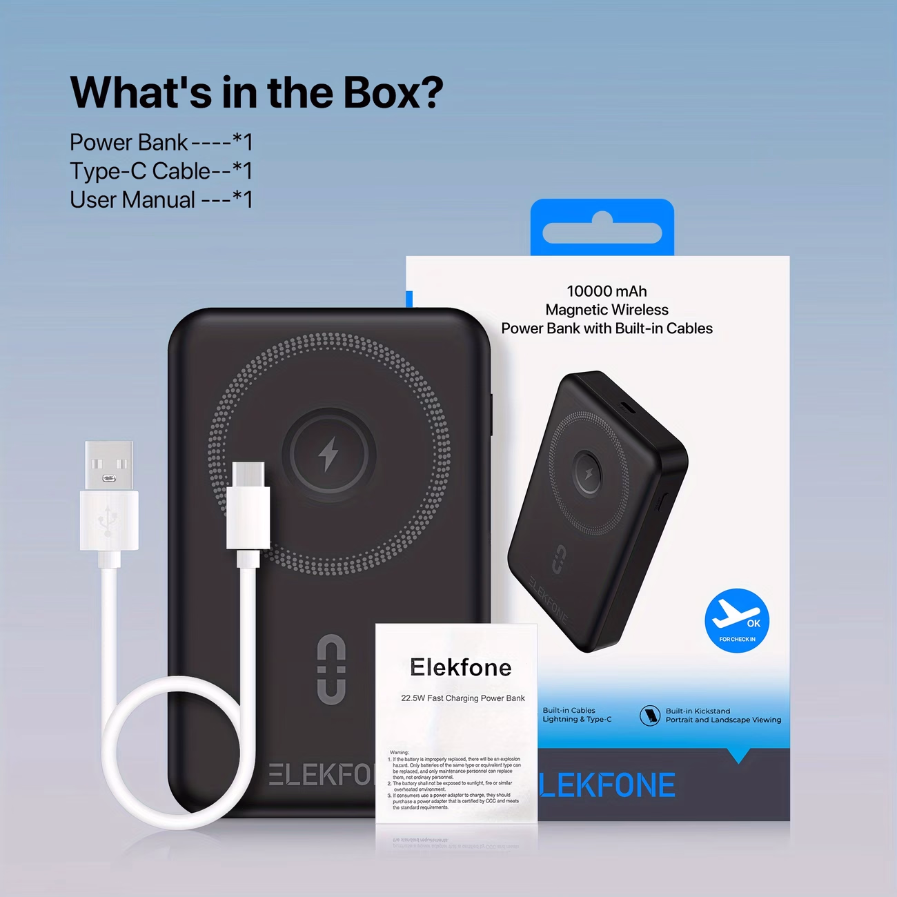 Magnetic Wireless Power Bank 10000Mah | Built-In Cables