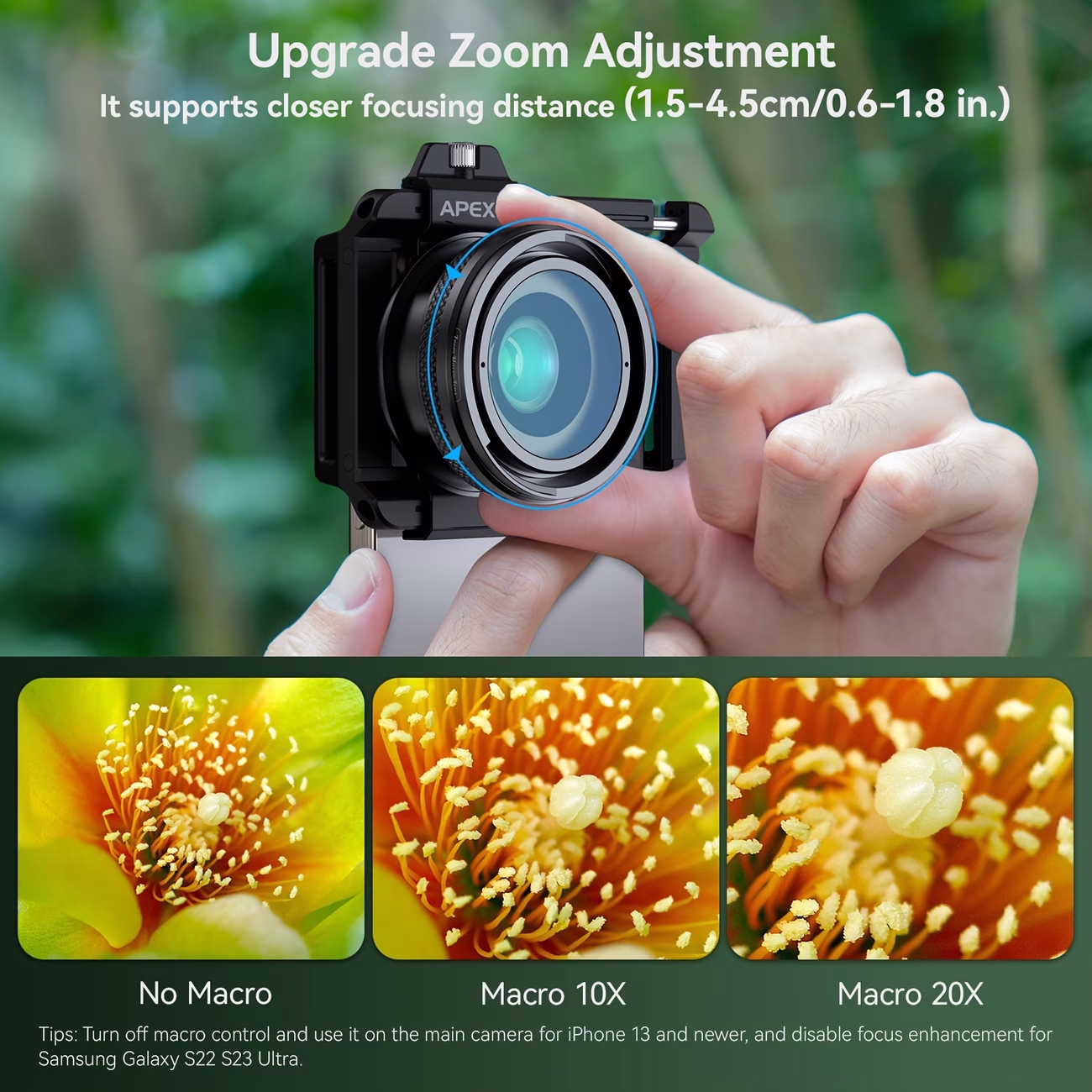 APEXEL 2in1 Zoom DSLR Level Macro Lens F1.05 Large Aperture