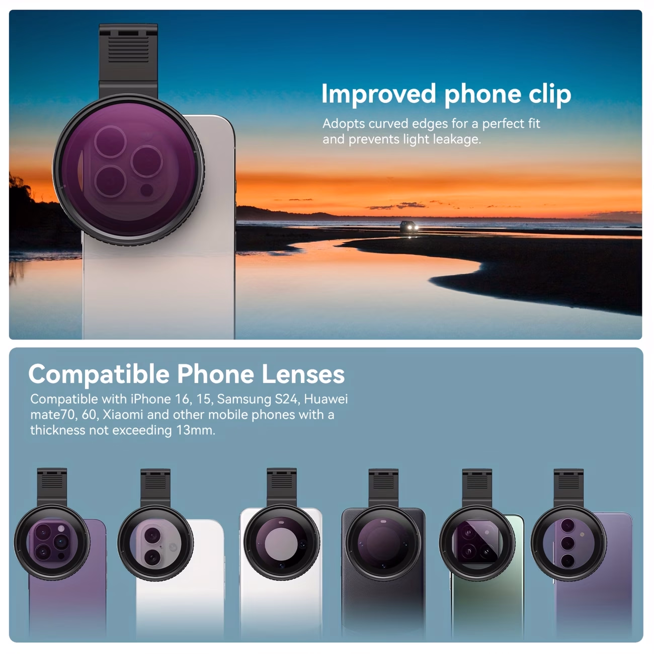 APEXEL 67mm Lens Filter& Phone Lens Filter Clip-On Variable ND Filter And CPL Filter Kit for Enhanced Photography