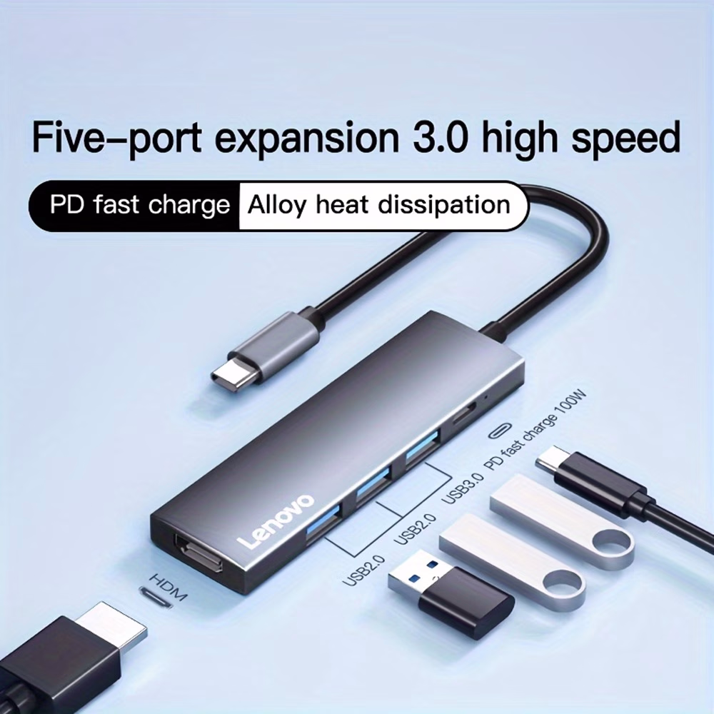 USB-C Hub, (5-in-1) Hub, 3 USB-A Data Ports