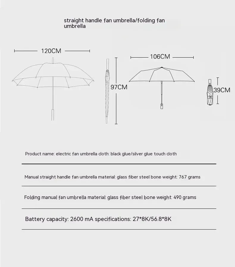 TRAVEL UMBRELLA FOR SUN & RAIN, 3 IN 1 UMBRELLA WITH FAN AND MISTER