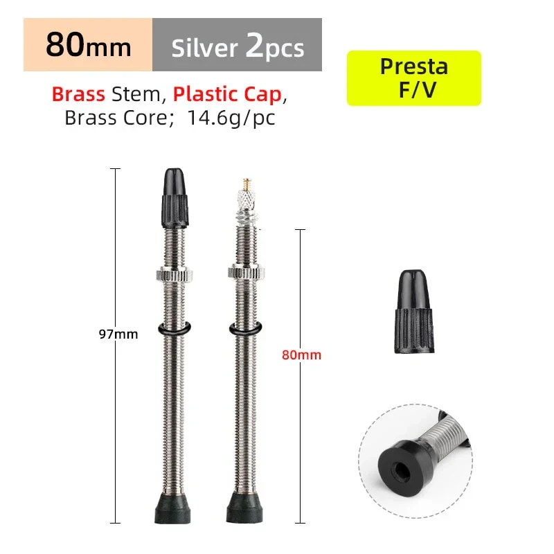 Bicycle 1Pair 80/100/120mm Presta Valve for Road Tubeless Rim Brass Core W/ Alloy Cap & Tool