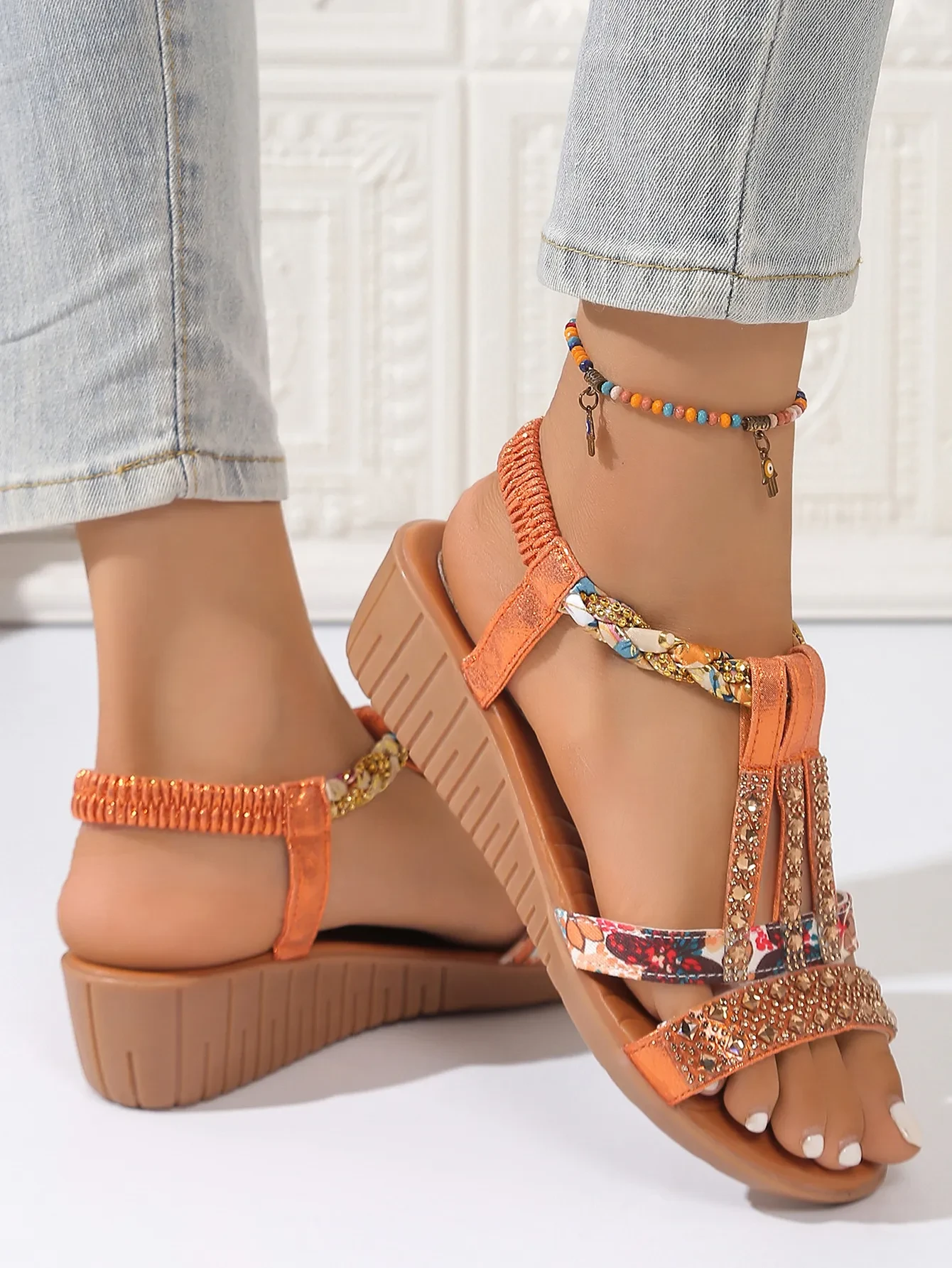 Rhinestone Open Toe Orthopaedic Sandals