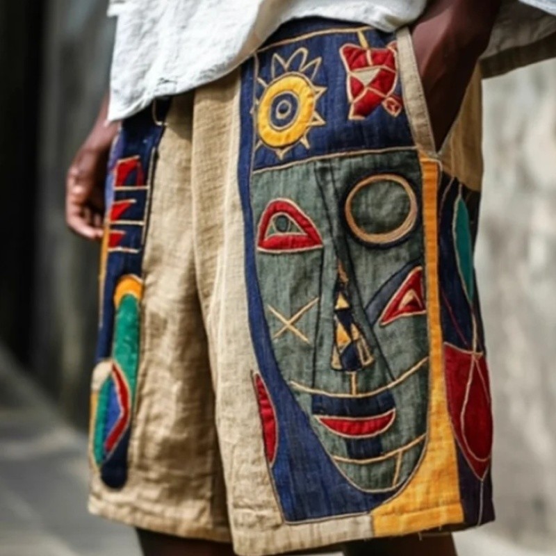 Retro Tribal Mask Geometric Art Men's Casual Shorts