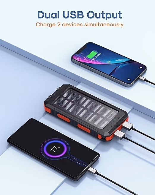 Super 10000mAh USBPortable Charger Solar Power Bank for Cell Phone