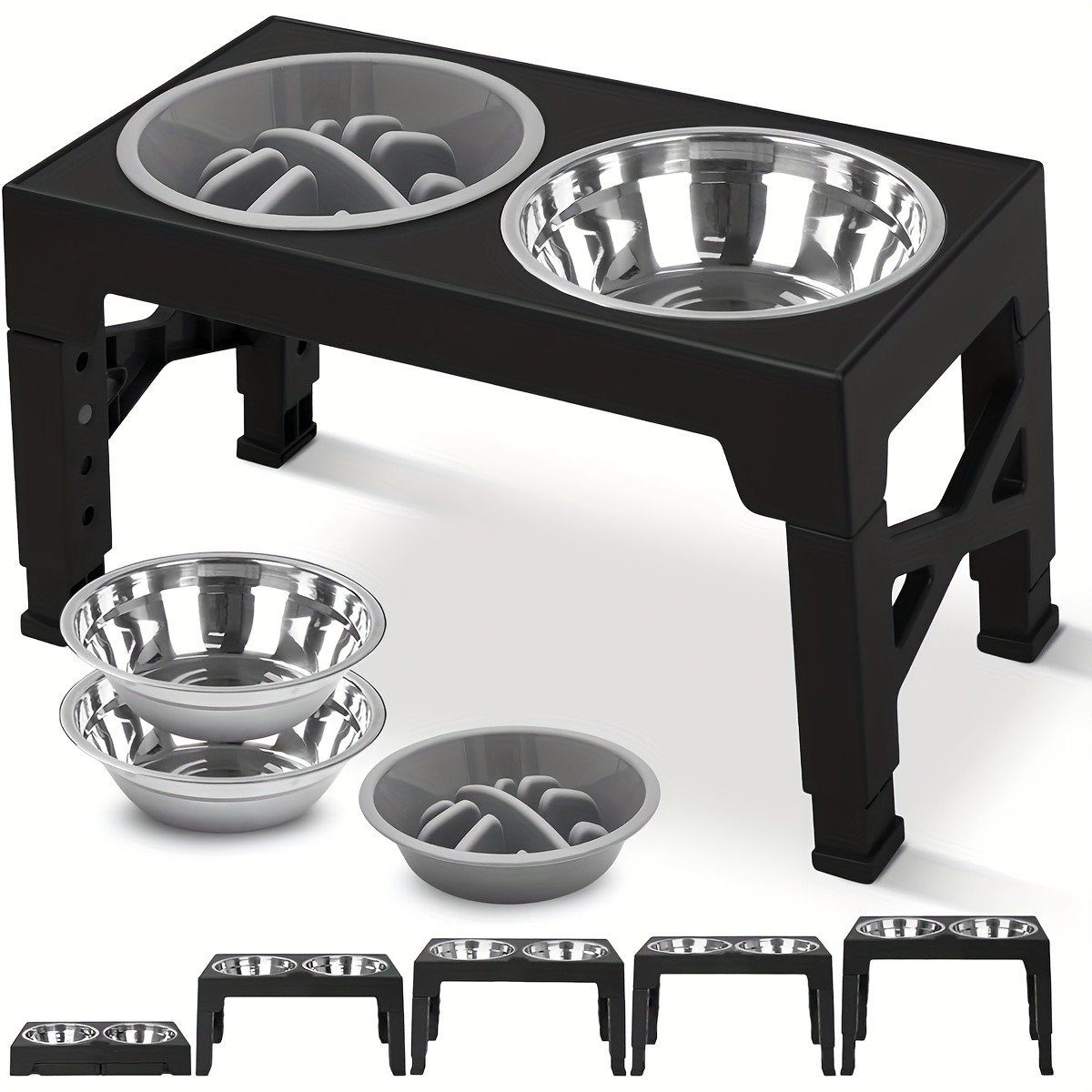 Adjustable Elevated Dog Bowl Stand with Slow Feeder