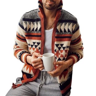 Men s Geometric Zip Cardigan Sweater Jacket