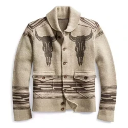 Men's Lapel Vintage Jacquard Knit Cardigan Jacket