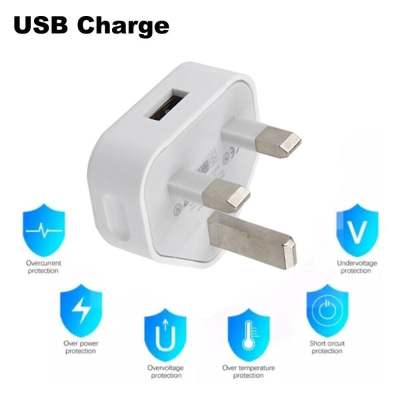 4 Pack UK USB Wall Charger 3 Pin Plug Mains Adapter For Phones, Tablets Power
