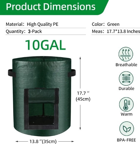 10 Gallon - 6 Pack Potato Grow Bags