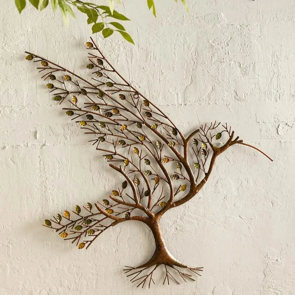 Metal Bird on Branch Wall Art