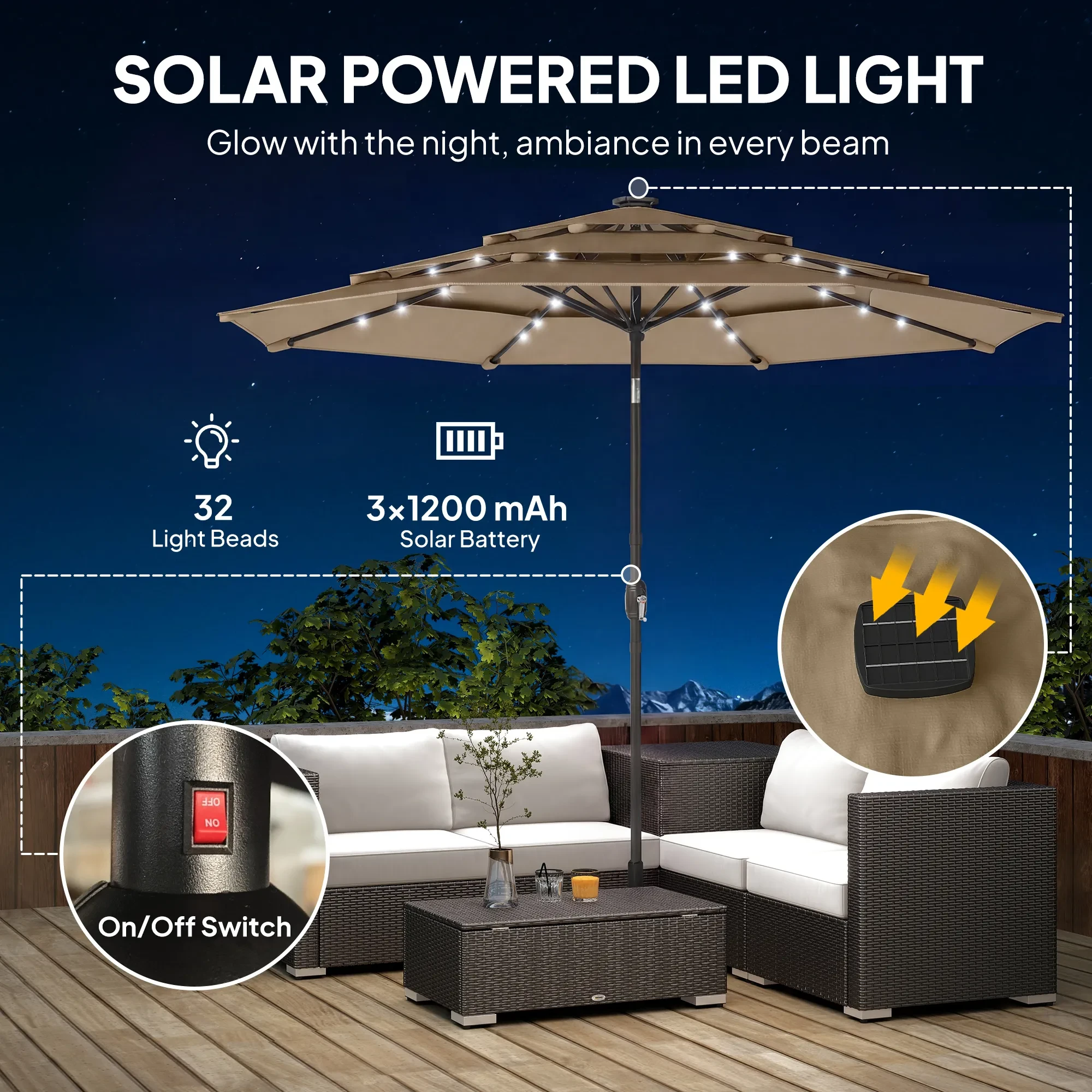 Patio Umbrella with Solar Lights