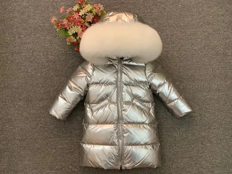 Color: Dark Grey, Kid Size: 8 - Children Girl boy Winter real fur thickened down jackets 90 down Long Coat jacket overcoat baby kids clothing -30 outwear ws1245