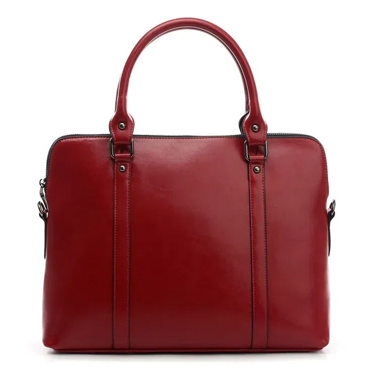 Color: Red - Oyixinger New 100% Genuine Leather Briefcase For Woman 14 inch Laptop Bag Women's Handbags Office Ladies Shoulder Messenger Bags
