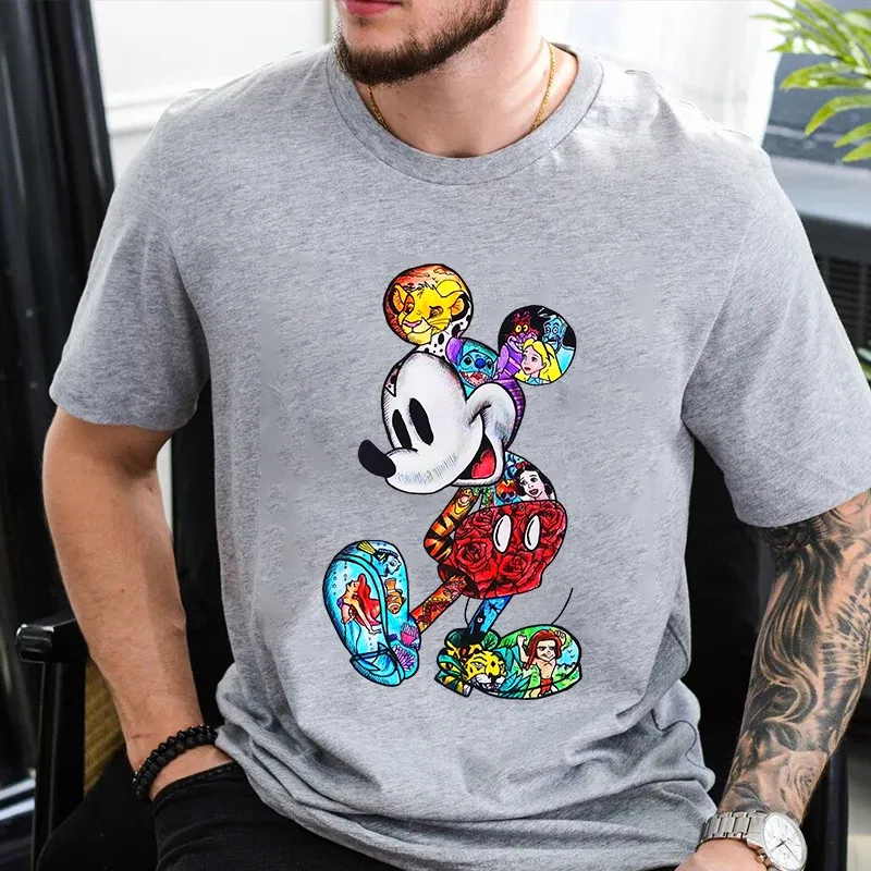Color: black, Size: XL - Disney Couples Mickey Mouse Minnie Print T-shirt Couples Men's and Women's Cotton Short Sleeve Casual Tops
