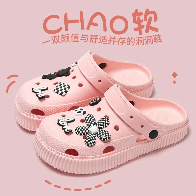 Color: dark green, Shoe Size: 40-41 - Shoes hole shoes girls wear outside couple bag head women cool slippers