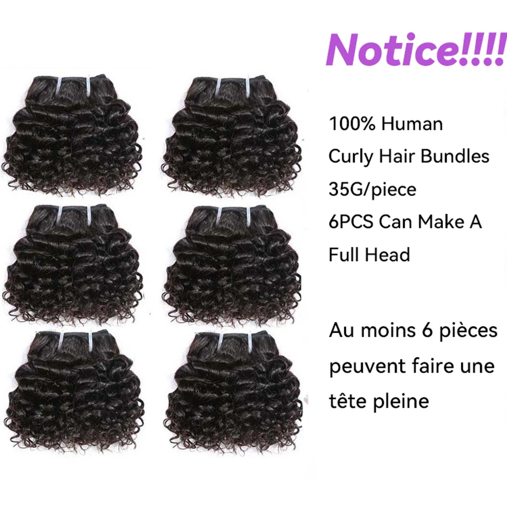 Hair Color: #100, Stretched Length: 10inches, Longest Hair Proportion: 10A - Code Calla Bouncy Curly Hair Bundles Double Draw Indian 6inch Short Cut Remy Human Hair Extensions Natural Black Brown Color
