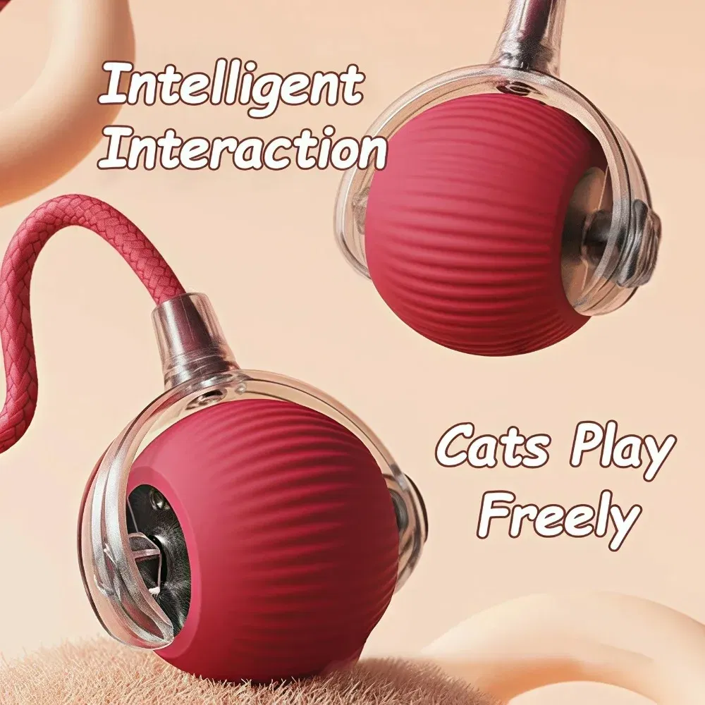 Color: RED COLOR - New Cat Interactive Ball Toy Automatic Rolling Ball Faux Tail Rechargeable Smart Pet Electric Toy Dog Cat Training Imitate Mouse