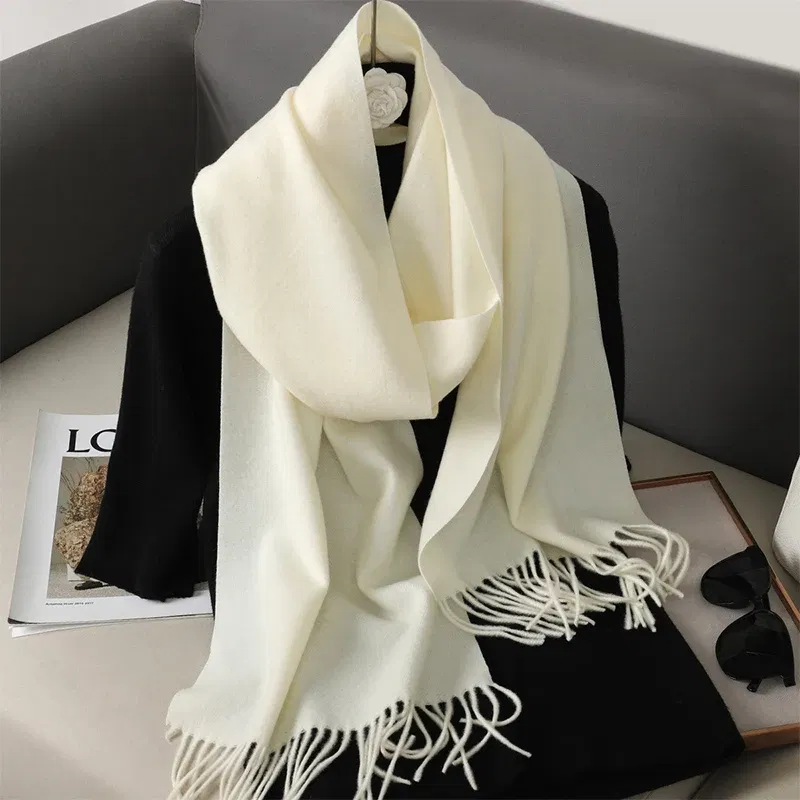 Color: Silver - New 62 Color Winter Scarf For Women Long Warm Cashmere Scarves Hijab Solid Lady Shawl Wrap Female Pashmina Bandana Head Scarfs