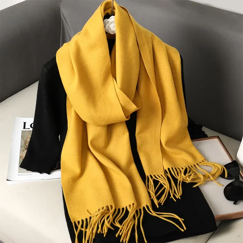 Color: Silver - New 62 Color Winter Scarf For Women Long Warm Cashmere Scarves Hijab Solid Lady Shawl Wrap Female Pashmina Bandana Head Scarfs