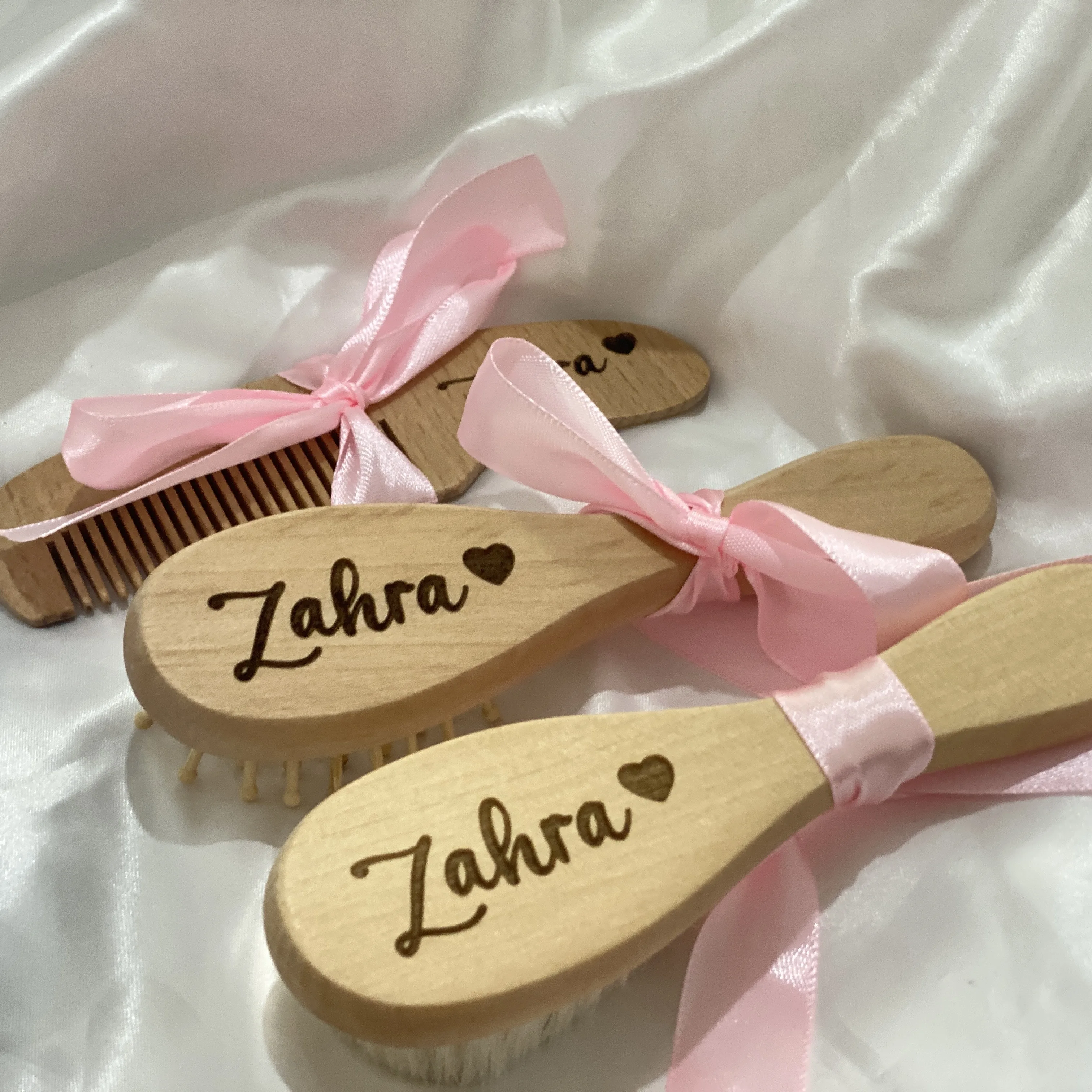 Color: Deep Sapphire - Personalized Baby Care Hair Brush Pure Natural Wool Wood Comb,Engraved Newborn Massager Baby Shower and Registry Gift