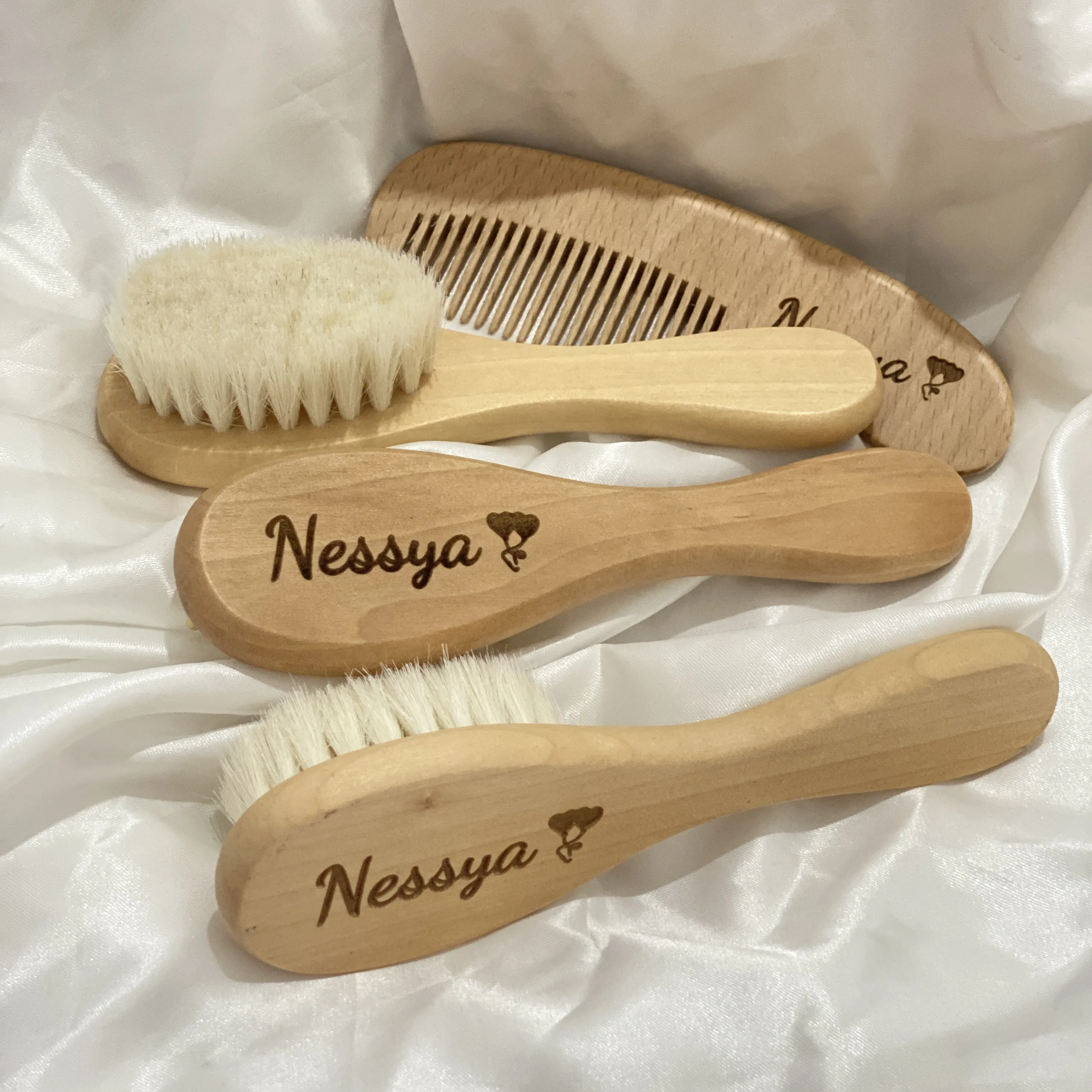 Color: Deep Sapphire - Personalized Baby Care Hair Brush Pure Natural Wool Wood Comb,Engraved Newborn Massager Baby Shower and Registry Gift