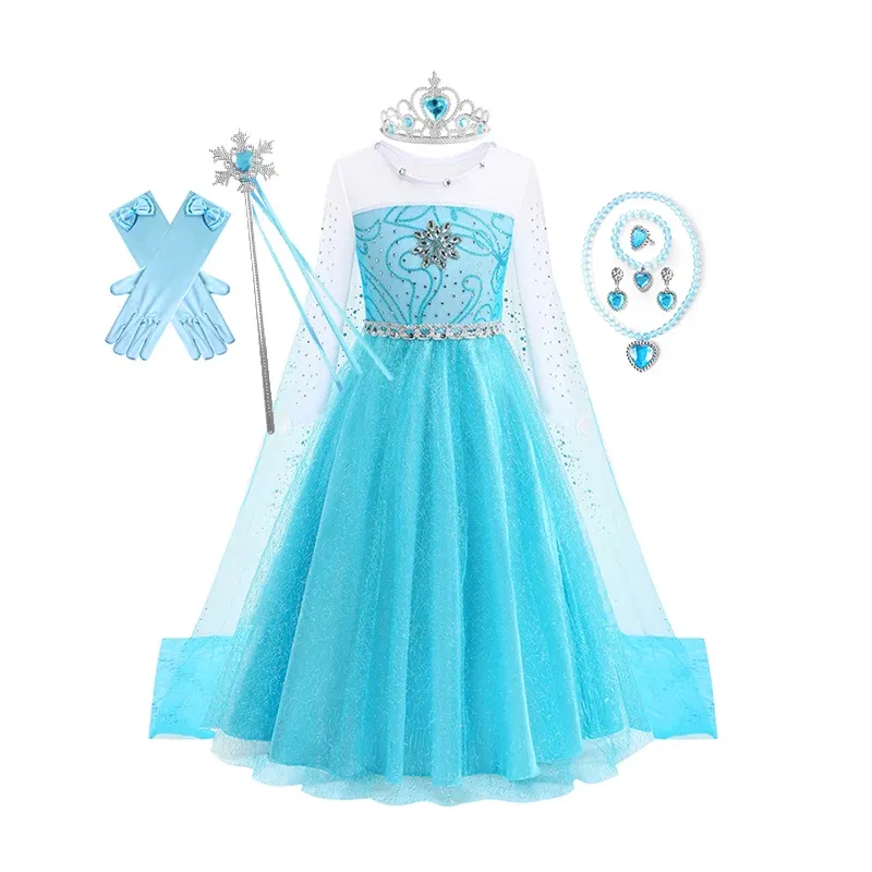Color: Khaki, Kid Size: 2T - Disney Kids Girls Cosplay Frozen Elsa Anna Princess Dress Girl Mesh Ball Gown Carnival Birthday Clothes Snow Queen Elsa Costume