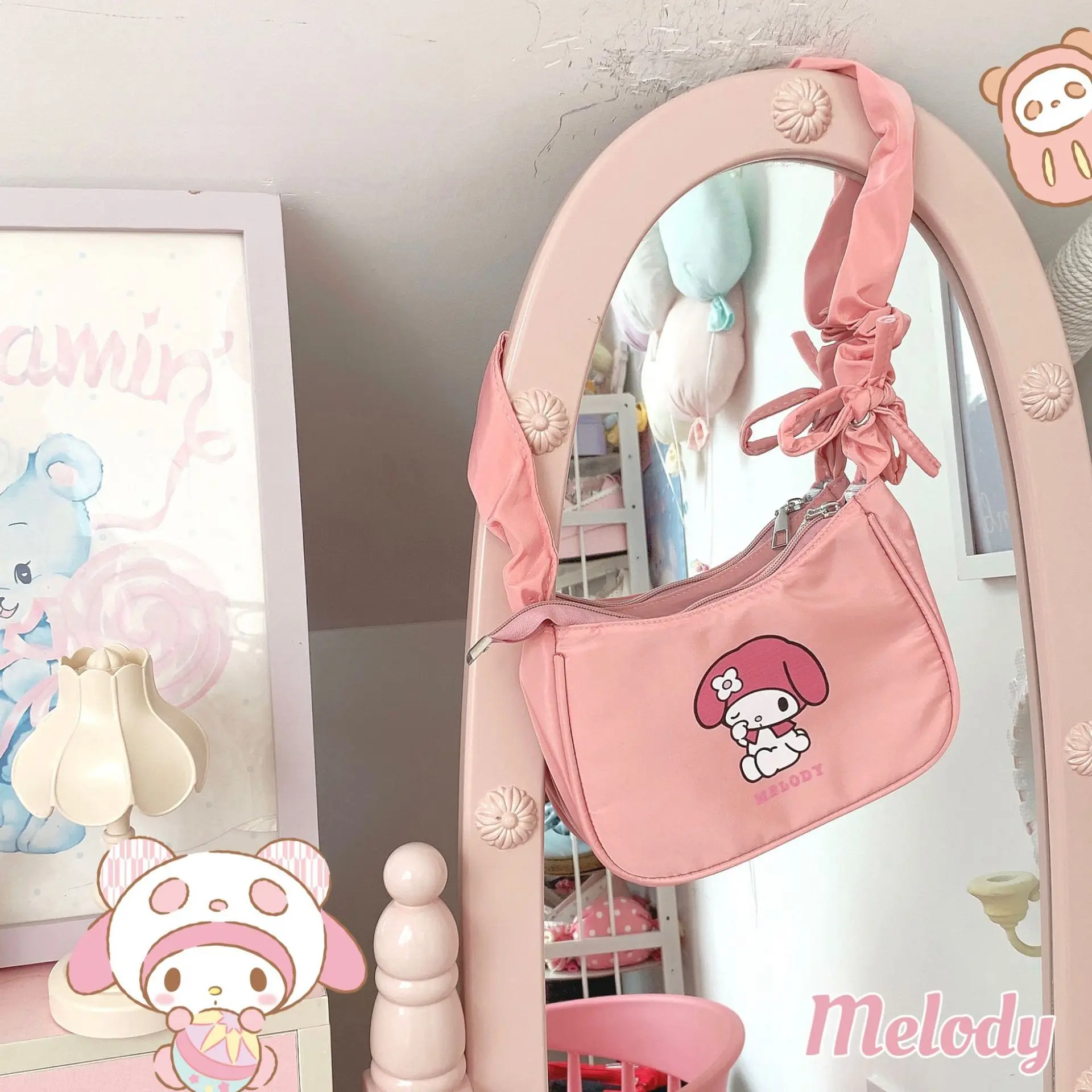 Color: Beige, Size: Extra Large - Sanrio Hellokitty Kuromi Cinnamorol Mymelody Pochacco Armpit Bag Kawaii Shoulder Bag Casual Allmatch Tote Women Commuter Handbag