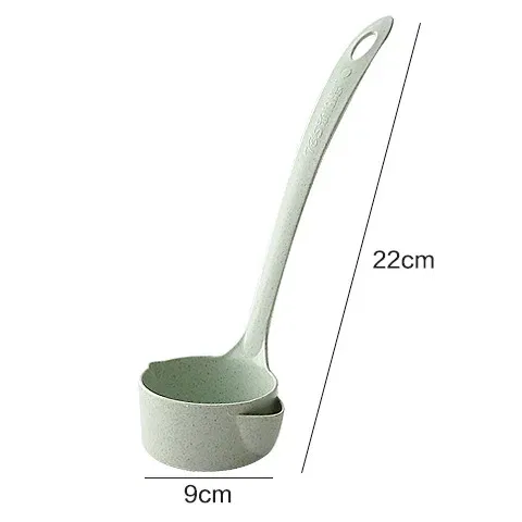 Color: Silver - Oil Filter Spoon Kitchen Oil Soup Separator Wheat Straw Long Handle Soup Spoon Strainer Colander Kitchen Cooking Ladle Tableware