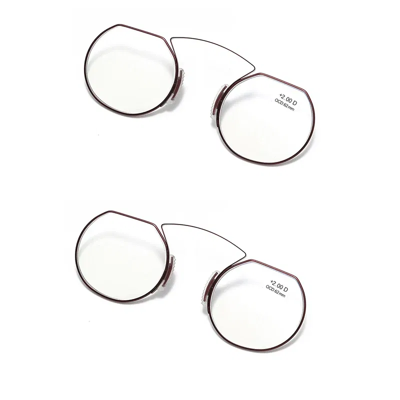 Frame Color: PURPLE, Eye Prescription: +200 - Women Clip Nose Reading Glasses Anti Blue Light Presbyopic Glasses Men Portable Men's Eyeglasses Anti-Lost Legless Bezel + Case