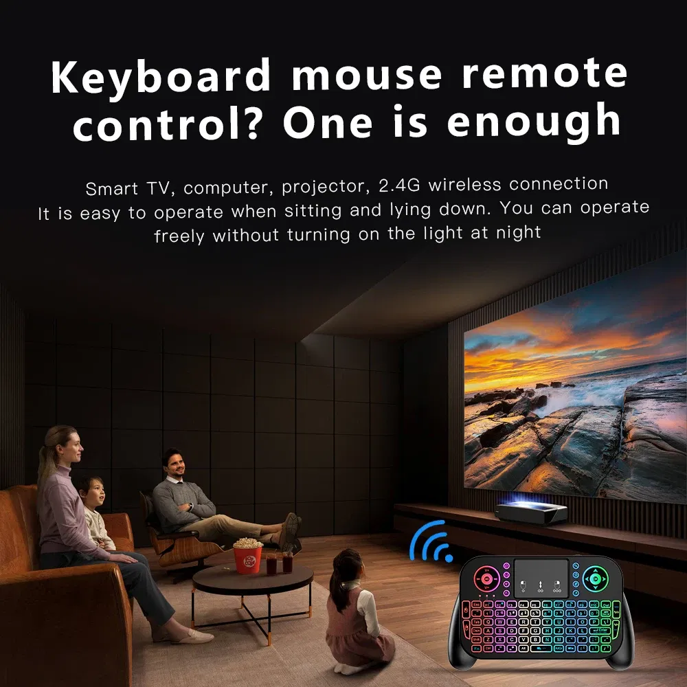 Axis Body: BLACK SWITCH, Color: Blue - Mini Wireless Keyboard V8 7 Backlit 2.4G Bluetooth Air Mouse Remote Control Touchpad for Android TV Box