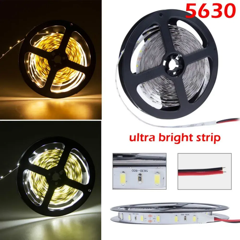 Emitting Color: Green, Color: Chocolate - Led Strip Light 5630 5730 Waterproof 12V Flexible Tape 5m Natural White 4000K Cold White Warm White 3000K 6500K Red Green Blue