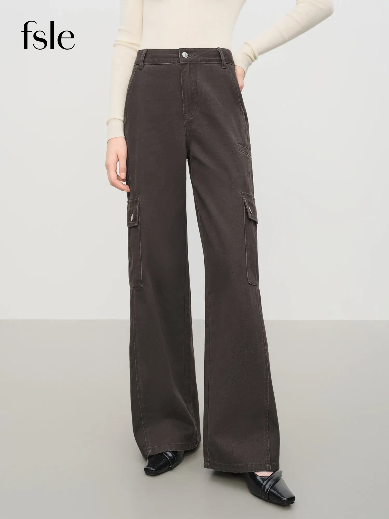 Color: black, Size: S - FSLE【Premium Series?‘Designer Cargo Pants Vintage Straight Wide Leg Denim Trousers High Waist Jeans with Pocket Streetwear