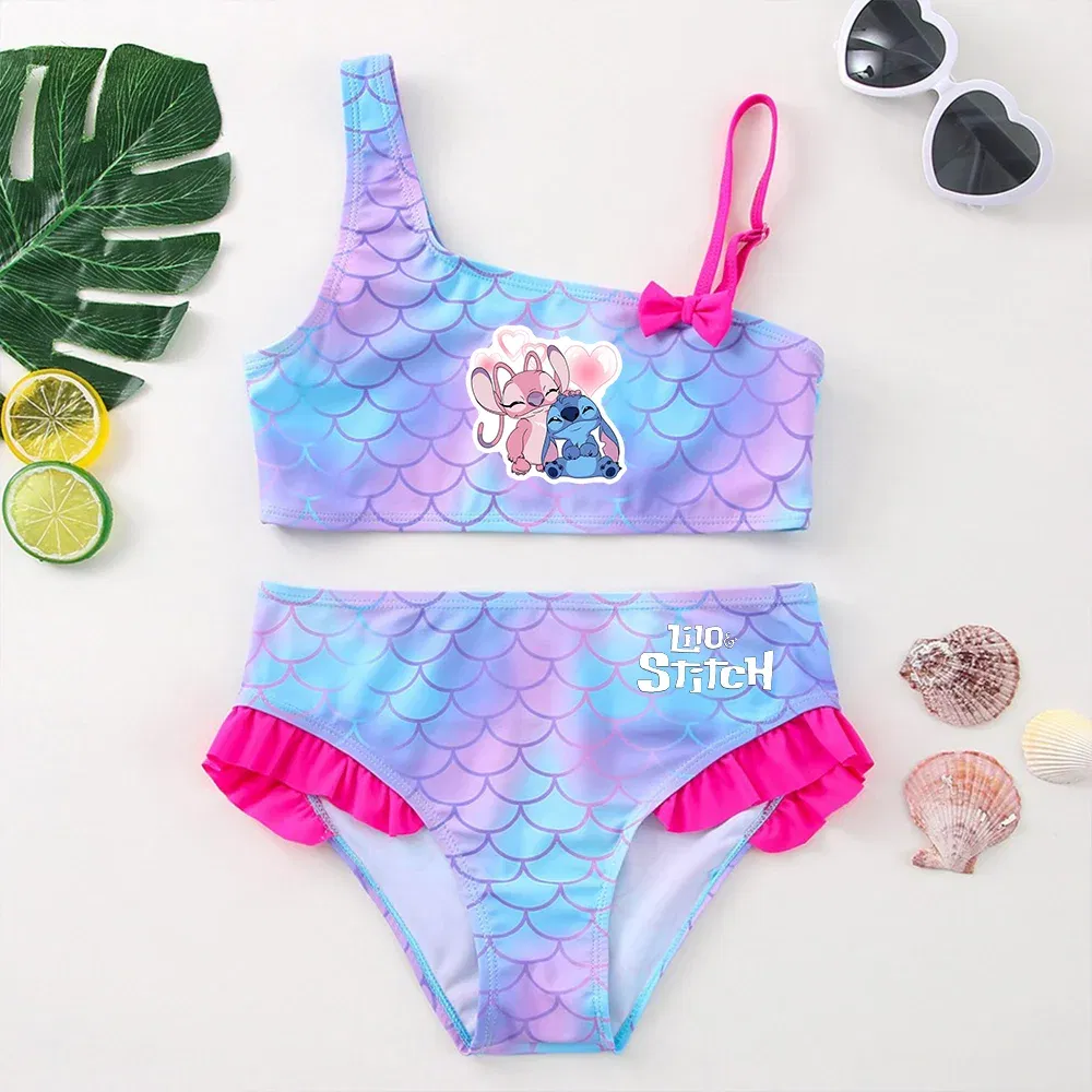 Color: black, Size: XS - Lilo Stitch Girls Swimsuit One-Piece Bathing Suits Kids Wear Fashion Mermaid Fish Children's Dresses Summer Swimwear Beach Suit