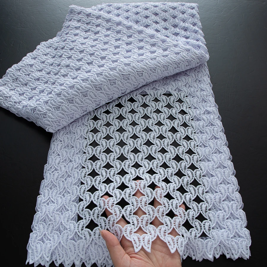 Color: BROWN, Width: 120cm, Length: 5 yards - 2025 Guipure Lace Fabric High Quality 5 Yards Knitted White Nigerian African Sequins Cord Lace Fabric Dress for Women A4070