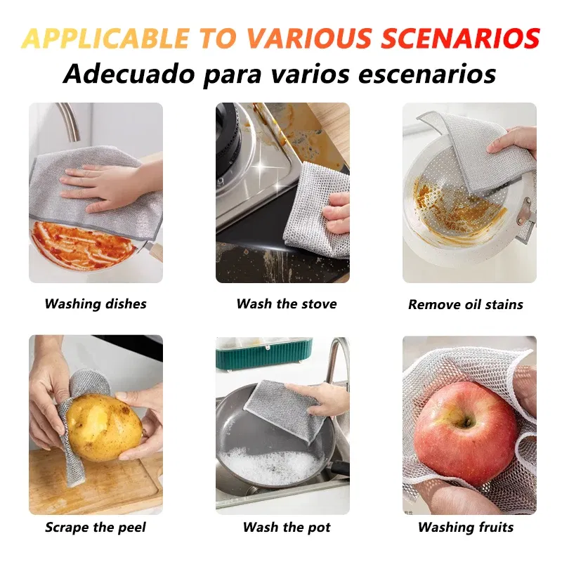 Color: Red, Specification: 3pcs - Magic Cleaning Cloth Multipurpose Wire Miracle Cleaning Cloth Innovative Dishwashing Net Hand Towel for Kitchen Dishwashing Grid