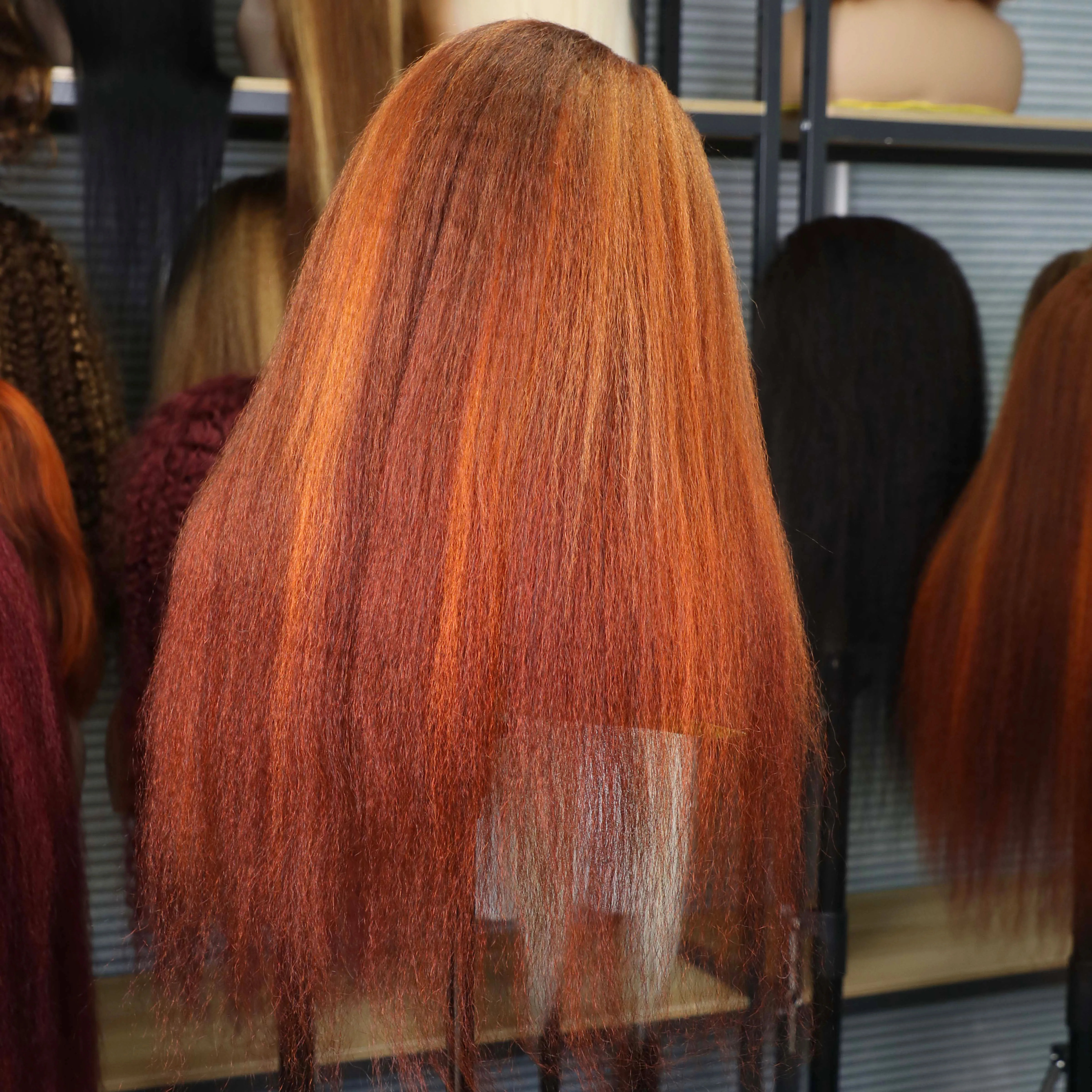 Hair Color: #2, Stretched Length: 20inches, Density: 220% - 4/350 Piano Color Kinky Straight 13x6 Lace Frontal Human Hair Wigs Highlight Ginger Orange Brown Color Remy 13x4 Lace Front Wig