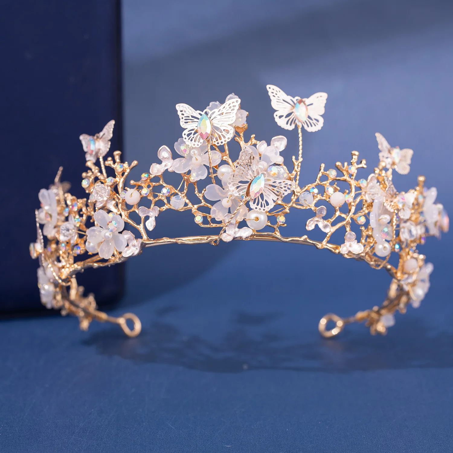 Metal color: Light Yellow Color - Baroque Silver Color Purple Crystal Butterfly Bridal Tiaras Crowns Headpiece Rhinestone Pageant Diadem Wedding Hair Accessories