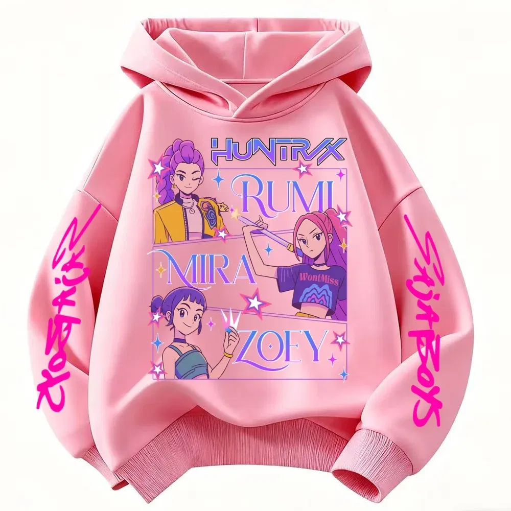 Color: Pink, Kid Size: 6 - Children's Hoodies KPop Demon Hunters tops Boy Girls Coat Casual Toddle Sweatshirr white pink child 3-12 year the Spring Autumn
