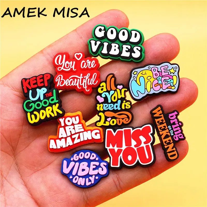 Color: Black, Ships From: CHINA - 1pcs Various Vocabulary PVC Shoe Charms Decorations Bekind Choose Happy Shoe Accessories Beautiful Amezing Clog Clips Pin Buckle