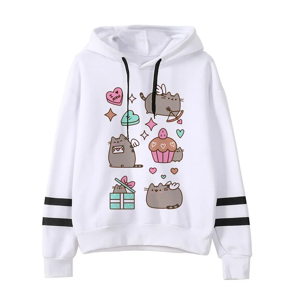 Color: MULTI, Size: XXL - Women Ullzang Cute Cat Funny Cartoon Sweatshirt Pusheen Cat Kawaii Harajuku Korean Style Hoodies Graphic Fashion Hoody Female