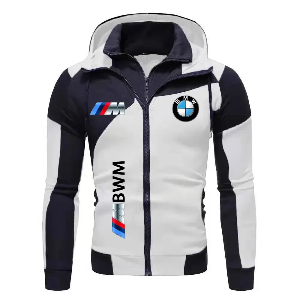 Color: GRAY, Size: XXXL, Ships From: CHINA - Motorcycle Jacket, BMW Logo Printed Cotton Sweatshirt, Hooded Sweatshirt, BMW Logo Autumn Men's Double Zipper Cardigan Jacket ..