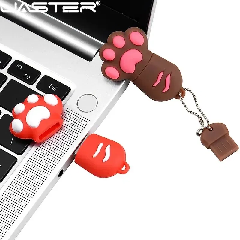 Capacity: 64GB, Color: Black - JASTER Cute Cat Claw USB Flash Drive 64GB Cartoon Memory Stick 32GB Creative Gift Pen Drive 16GB Pink Silicone External Storage