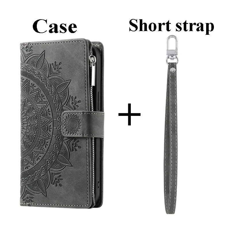 Color: GRAY, Material: tpu - CrossBody Strap Zipper Wallet Coque for Samsung Galaxy A71 A51 A50 A41 A21S A30 A70 A50S A20 A31 A30S A10 A20E A 51 70 Flip Case