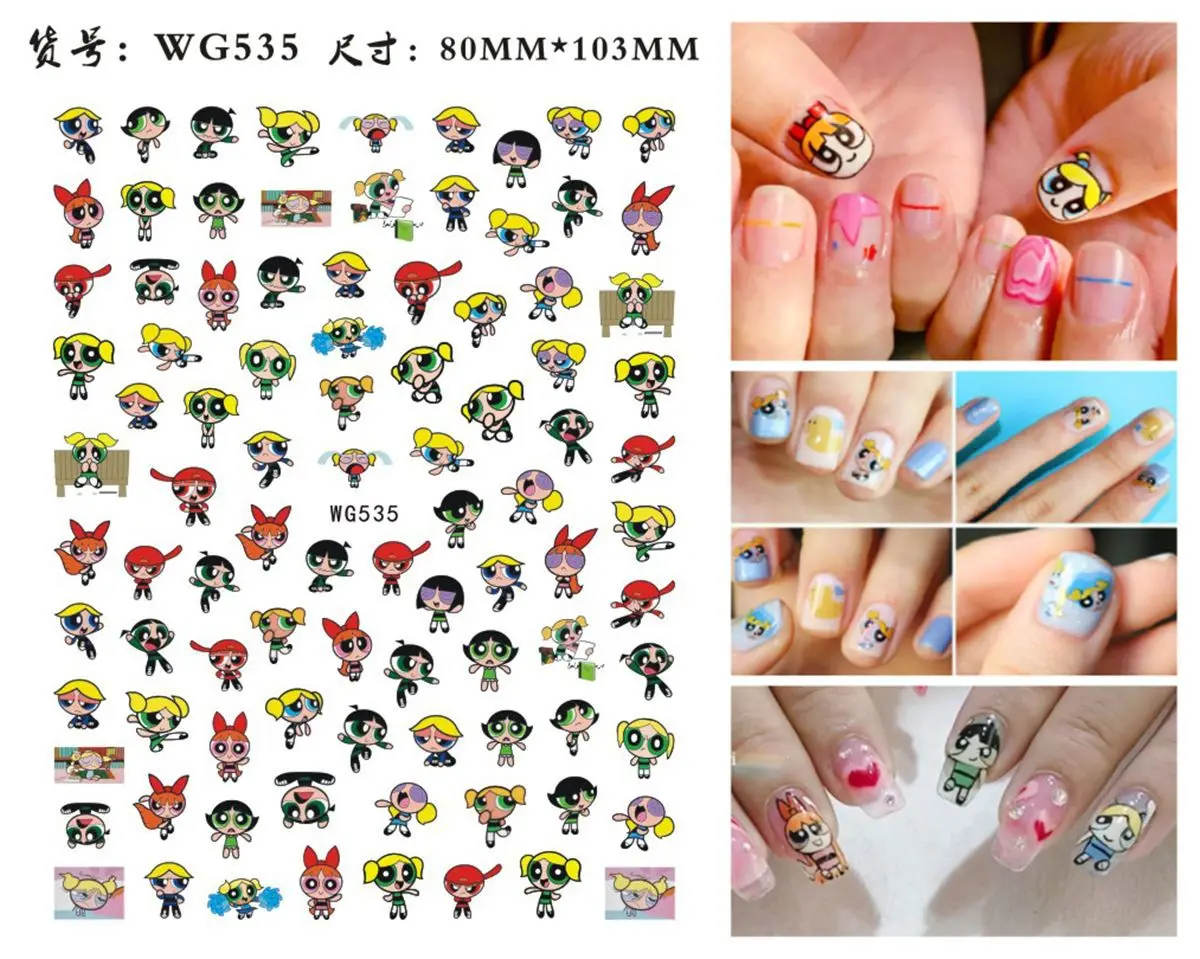 Color: Green - 1PCS Big Eyes Girl 3D Adhesive Nail Art Sticker Pikachu Lilo and Stitch Cartoon Nail Sticker Nail Decal Nail Art Decoration